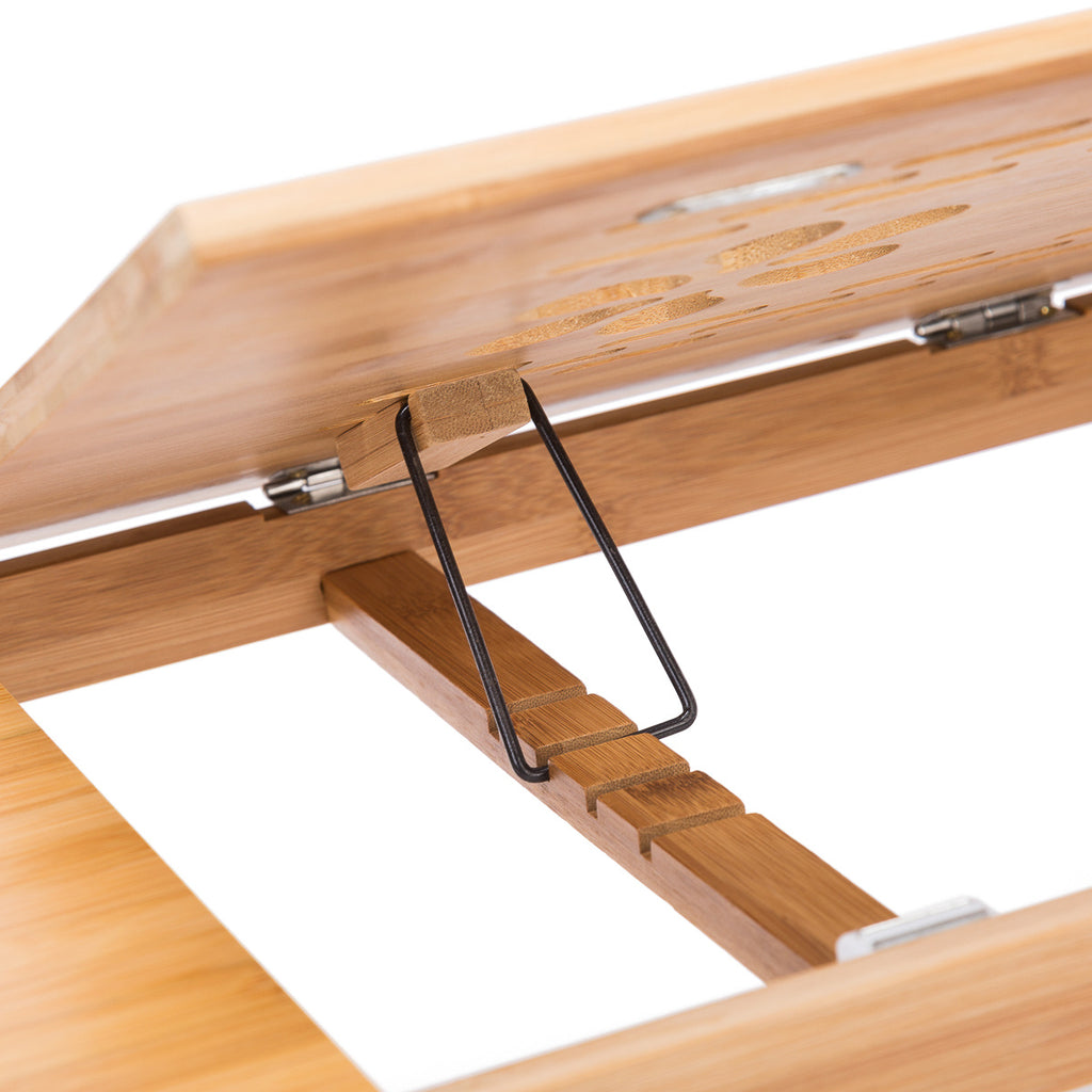 Multi Function Bamboo Lapdesk Table Laptop Stand Breakfast Trays Bed Serving Tray - Adjustable Legs - Portable & Foldable - Tilting Top Angles - Large Size