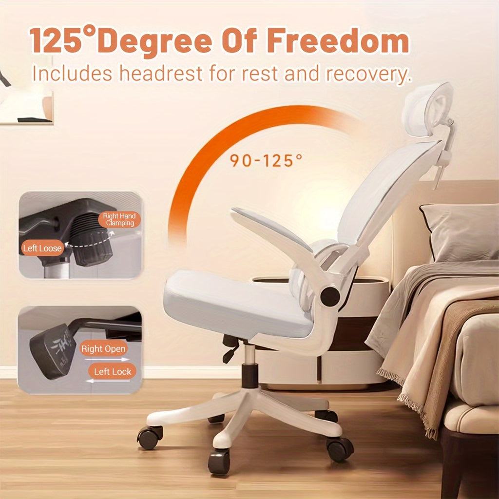 XUEGW Ergonomic Office Chair for Comfort at Home, Adjustable High Back Mesh Chair with Lumbar Support And Flip-Up Arms, Ideal for Work, Study, And Gaming