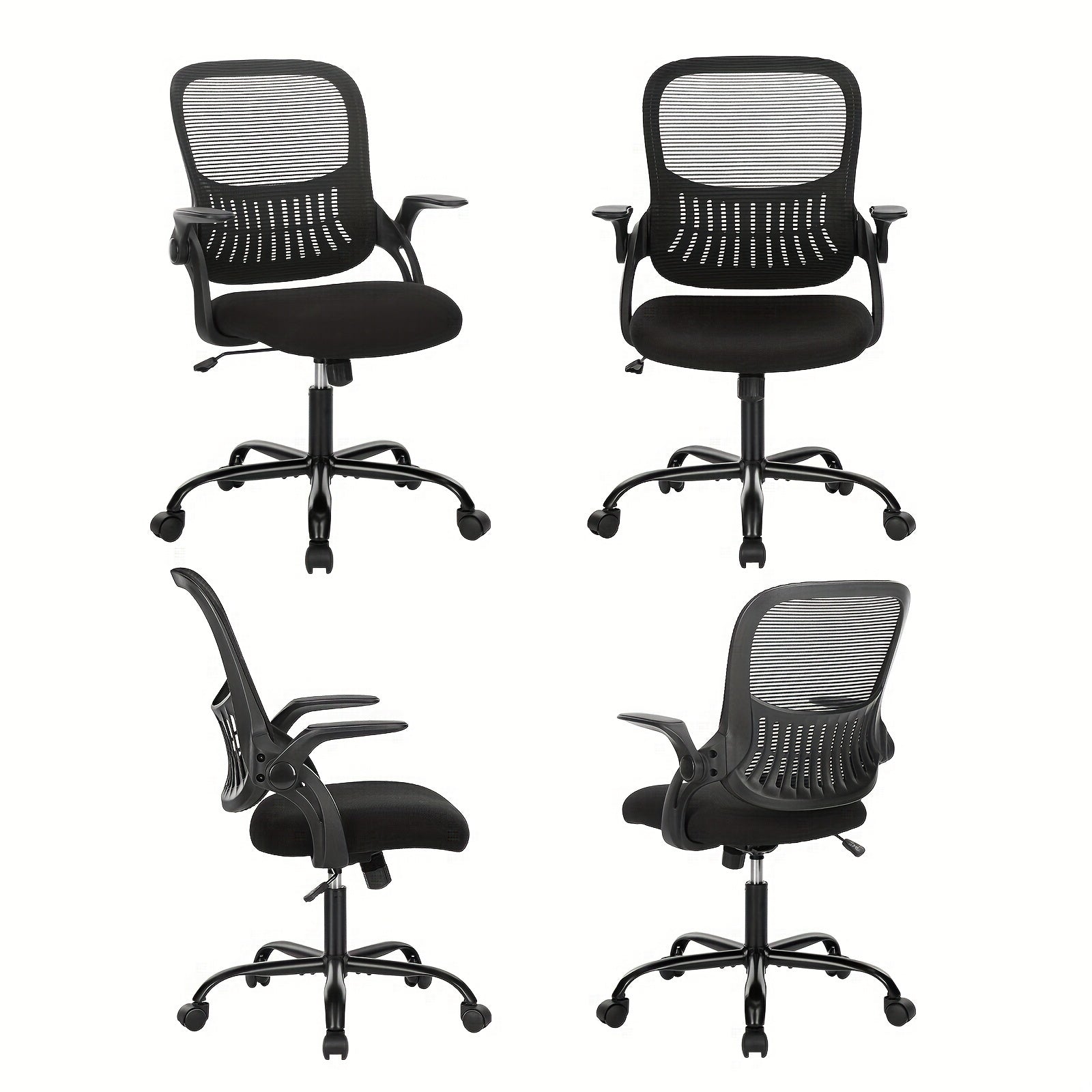 Office Computer Desk Chair, Ergonomic Mid-Back Mesh Rolling Work Swivel Task Chairs with Comfortable Lumbar Support, Wheels, Comfy Flip-up Arms for Home, Bedroom, Study, Student