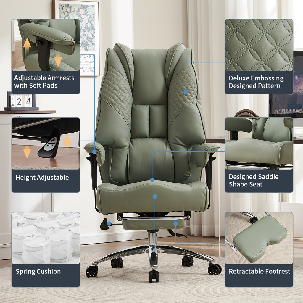 Efomao Office Chair 400LBS, Big and Tall Office Chair, PU Leather Computer Chair, Executive Office Chair with Leg Rest and Lumbar Support, Pink Office Chair