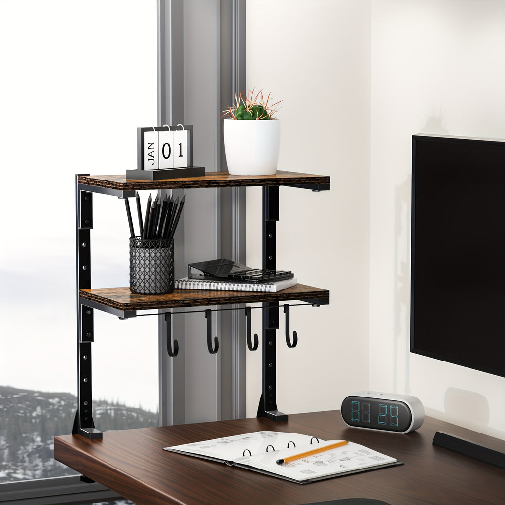 Clamp On Desk Organizer Shelf, Metal Desk Extender Side Table, 13 Inch Clamp-on Above Or Under Desktop Storage Shelf, 2 Tier Adjustable Desk Extension Shelving Unit for Table Accessories