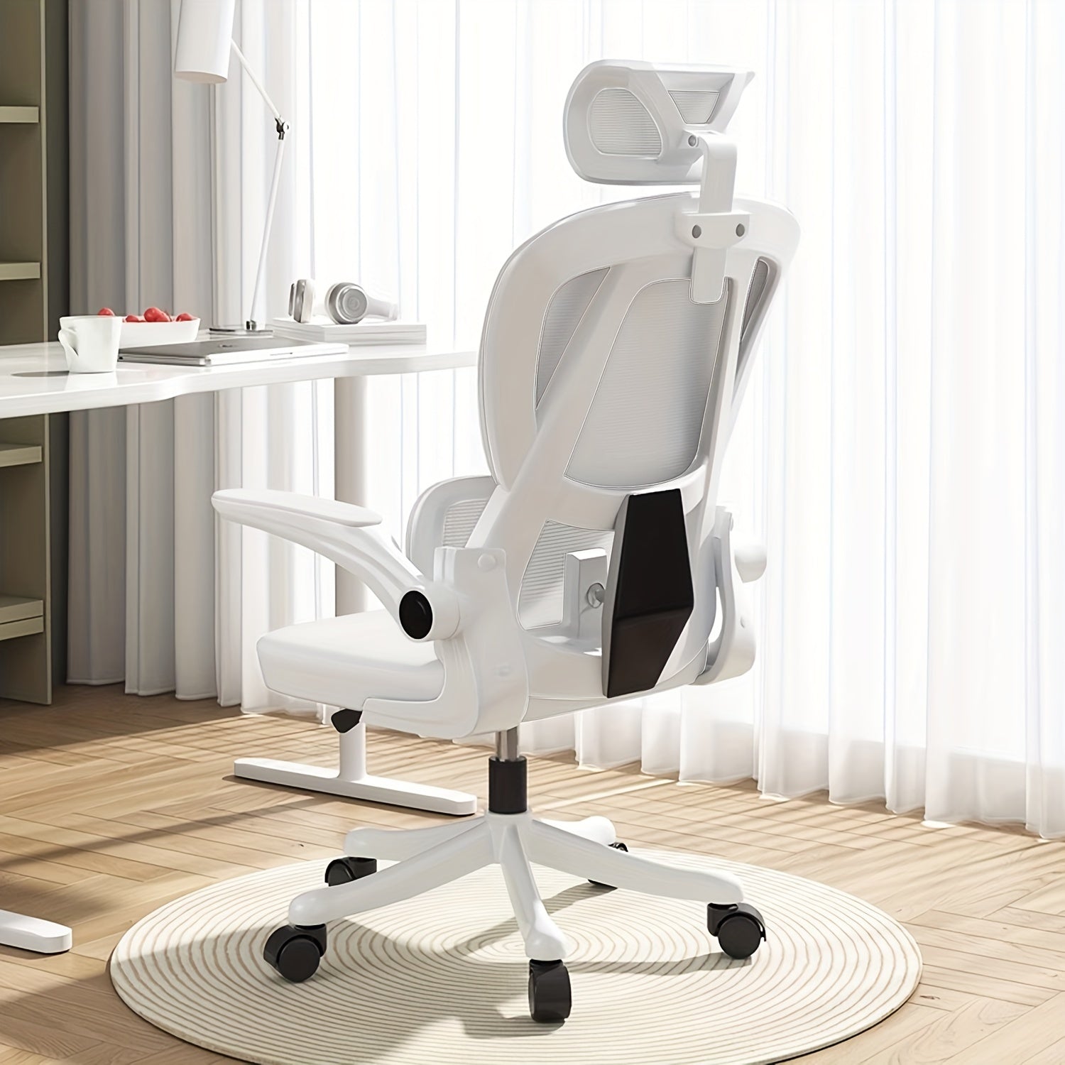 XUEGW Ergonomic Office Chair for Comfort at Home, Adjustable High Back Mesh Chair with Lumbar Support And Flip-Up Arms, Ideal for Work, Study, And Gaming