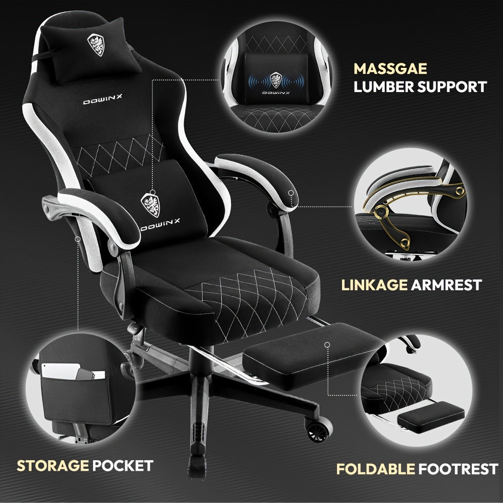Adult Gaming Chair, Big & Tall Breathable Fabric With Pocketed Spring Cushion & Massage Lumbar Support, Ergonomic High Back Office Chair With Adjustable Headrest\u002FFootrest, 300LBS Weight Capacity, Black, Gray, White, Green And 7 Other Colors