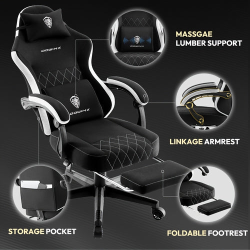 Adult Gaming Chair, Big & Tall Breathable Fabric With Pocketed Spring Cushion & Massage Lumbar Support, Ergonomic High Back Office Chair With Adjustable Headrest\u002FFootrest, 300LBS Weight Capacity, Black, Gray, White, Green And 7 Other Colors