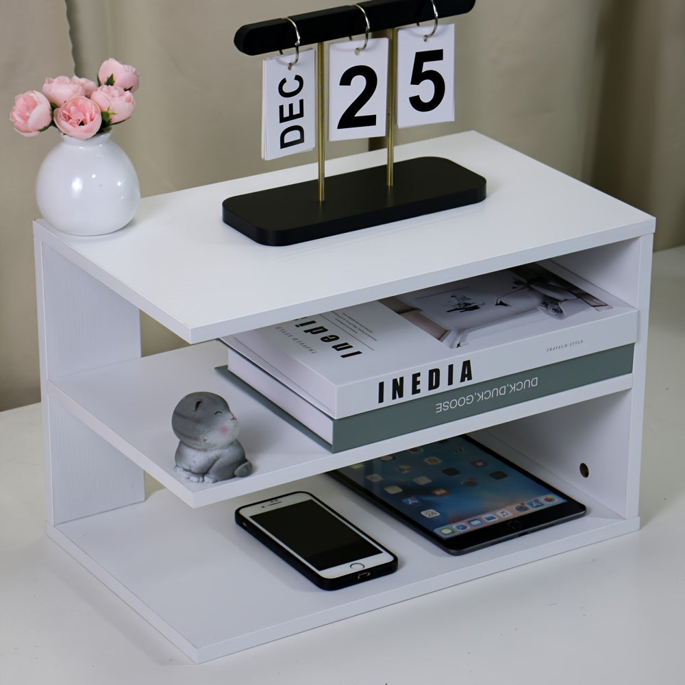 Multi-Tier Desktop Organizer - Compact Space-Saving Desk Shelf with Phone, Laptop, Books, Flowers - Sturdy Recycled Wood Construction for Home Office, Dorm, Study - Workspace Storage Rack, Desk Storage, Sleek Finish, Dorm Room Essentials, M...