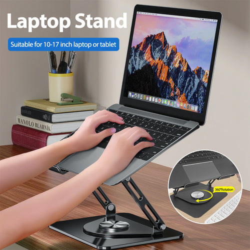 Adjustable Aluminum Laptop Desk Stand with a 360° Rotating Bracket, Foldable Design, And Ergonomic Features for Optimal Laptop Support