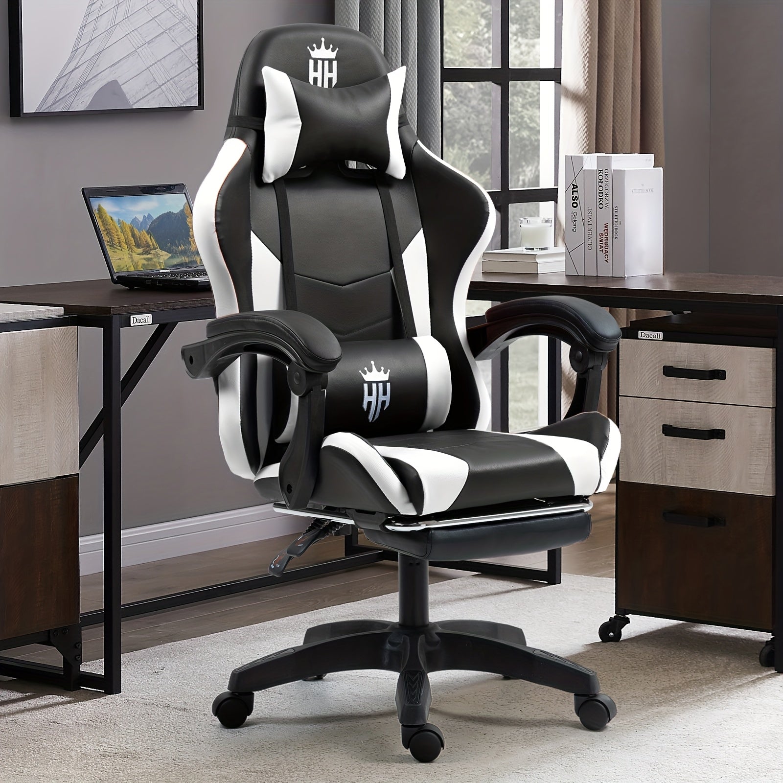 Game Chair With Footrest And Lumbar Support Gaming Chair, Video Chair, Ergonomic Computer Chair Height Adjustable With Swivel Seat And Headrest