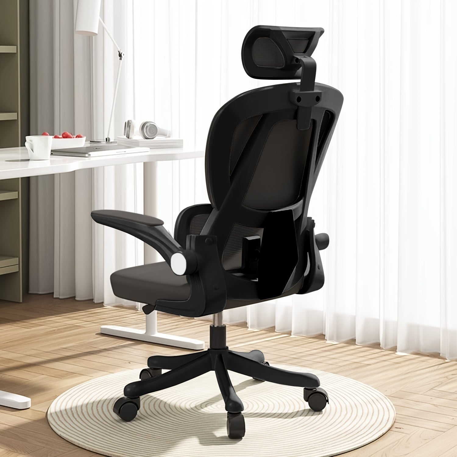 XUEGW Ergonomic Office Chair for Comfort at Home, Adjustable High Back Mesh Chair with Lumbar Support And Flip-Up Arms, Ideal for Work, Study, And Gaming