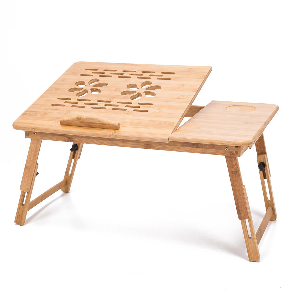Multi Function Bamboo Lapdesk Table Laptop Stand Breakfast Trays Bed Serving Tray - Adjustable Legs - Portable & Foldable - Tilting Top Angles - Large Size