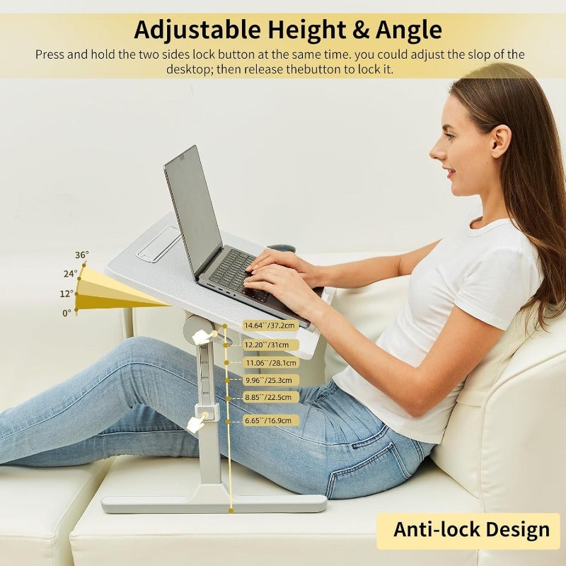 Portable Laptop Desk Featuring Adjustable Height And Angle, Equipped with an LED Light And Drawer – Ideal for Use on The Sofa, for Studying, Reading, And Working