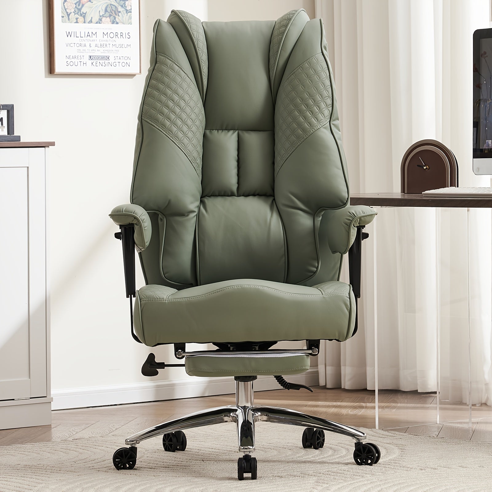 Efomao Office Chair 400LBS, Big and Tall Office Chair, PU Leather Computer Chair, Executive Office Chair with Leg Rest and Lumbar Support, Pink Office Chair