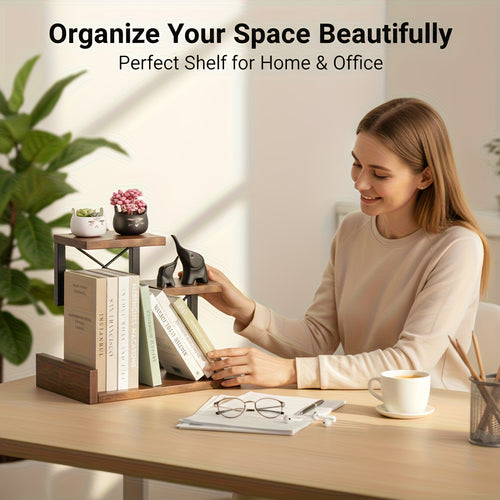 3-layer Rural Style Wooden Desktop Storage Rack - Circular Desktop Storage Rack with Decorative Top, Saving Space for Office Bookshelves, Suitable for Home Decoration And Desktop Accessories, Workspace Organization, Rustic Decor, Durable Wood