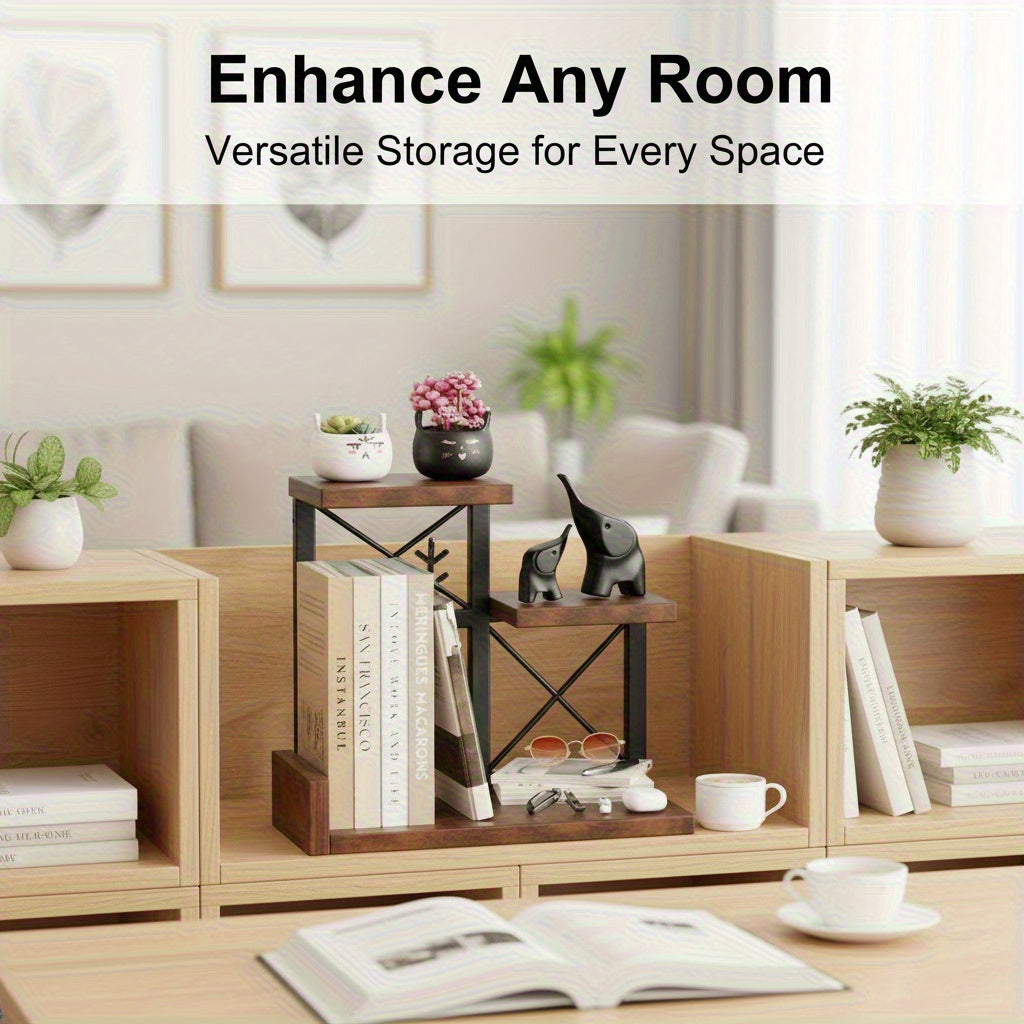 3-layer Rural Style Wooden Desktop Storage Rack - Circular Desktop Storage Rack with Decorative Top, Saving Space for Office Bookshelves, Suitable for Home Decoration And Desktop Accessories, Workspace Organization, Rustic Decor, Durable Wood