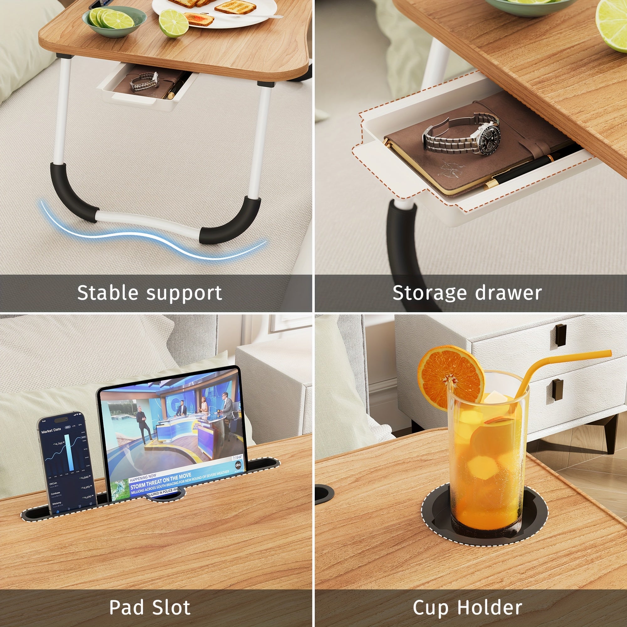 Laptop Bed Desk Table Tray Stand with Cup Holder\u002FDrawer for Bed\u002FSofa\u002FCouch\u002FStudy\u002FReading\u002FWriting On Low Sitting Floor Large Portable Foldable Lap Desk Bed Trays for Eating and Laptops