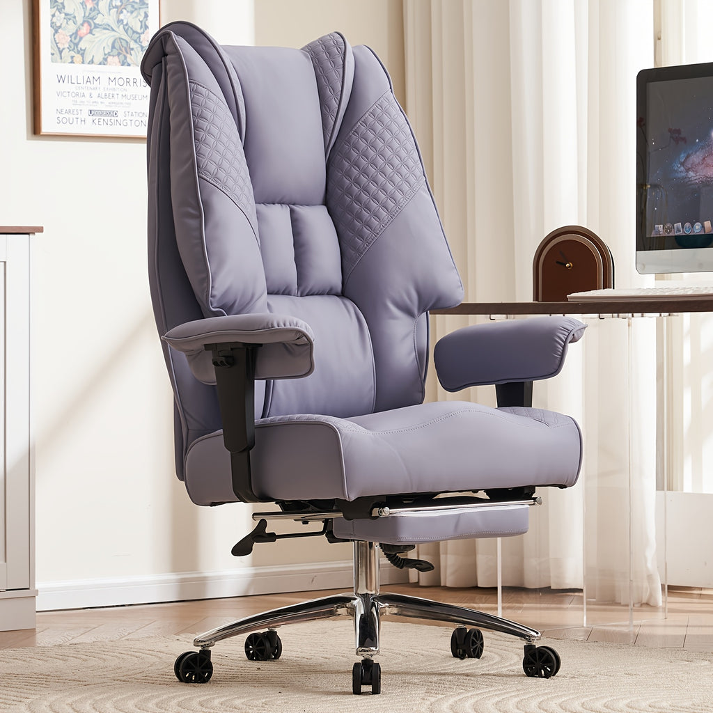 Efomao Office Chair 400LBS, Big and Tall Office Chair, PU Leather Computer Chair, Executive Office Chair with Leg Rest and Lumbar Support, Pink Office Chair