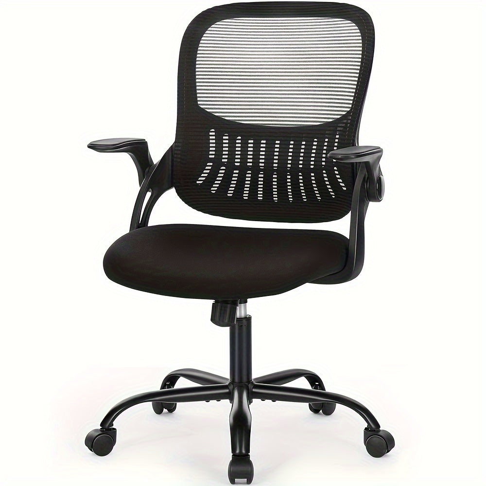 Office Computer Desk Chair, Ergonomic Mid-Back Mesh Rolling Work Swivel Task Chairs with Comfortable Lumbar Support, Wheels, Comfy Flip-up Arms for Home, Bedroom, Study, Student