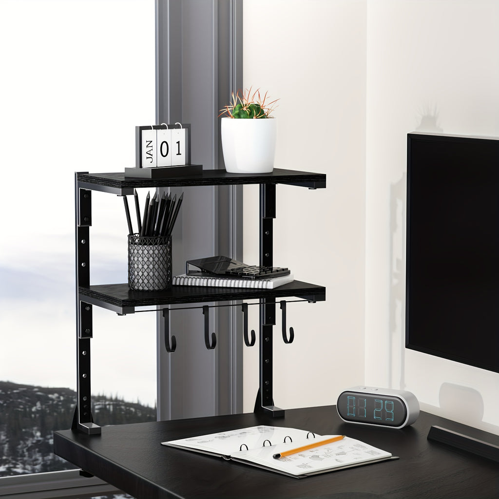 Clamp On Desk Organizer Shelf, Metal Desk Extender Side Table, 13 Inch Clamp-on Above Or Under Desktop Storage Shelf, 2 Tier Adjustable Desk Extension Shelving Unit for Table Accessories