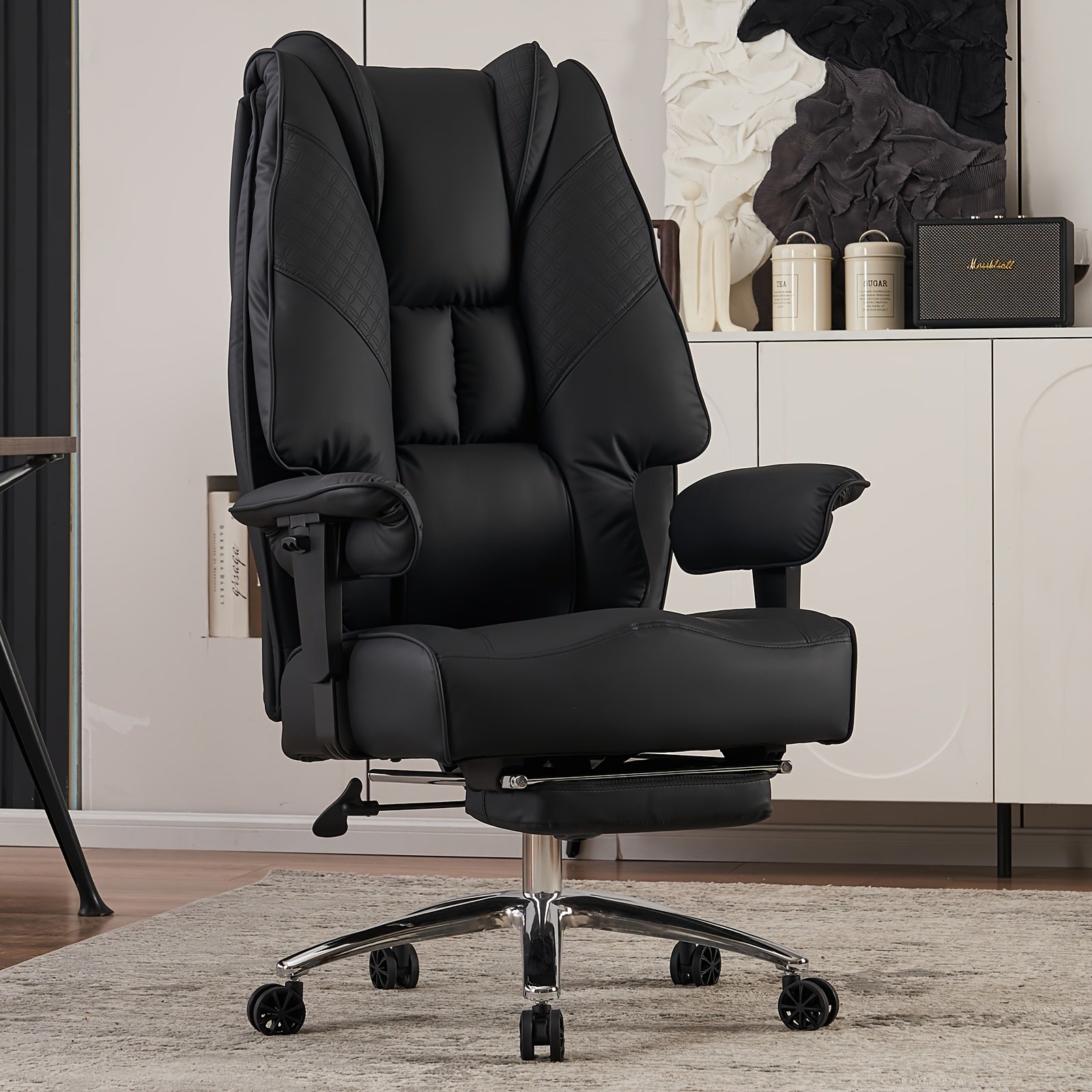 Efomao Office Chair 400LBS, Big and Tall Office Chair, PU Leather Computer Chair, Executive Office Chair with Leg Rest and Lumbar Support, Pink Office Chair
