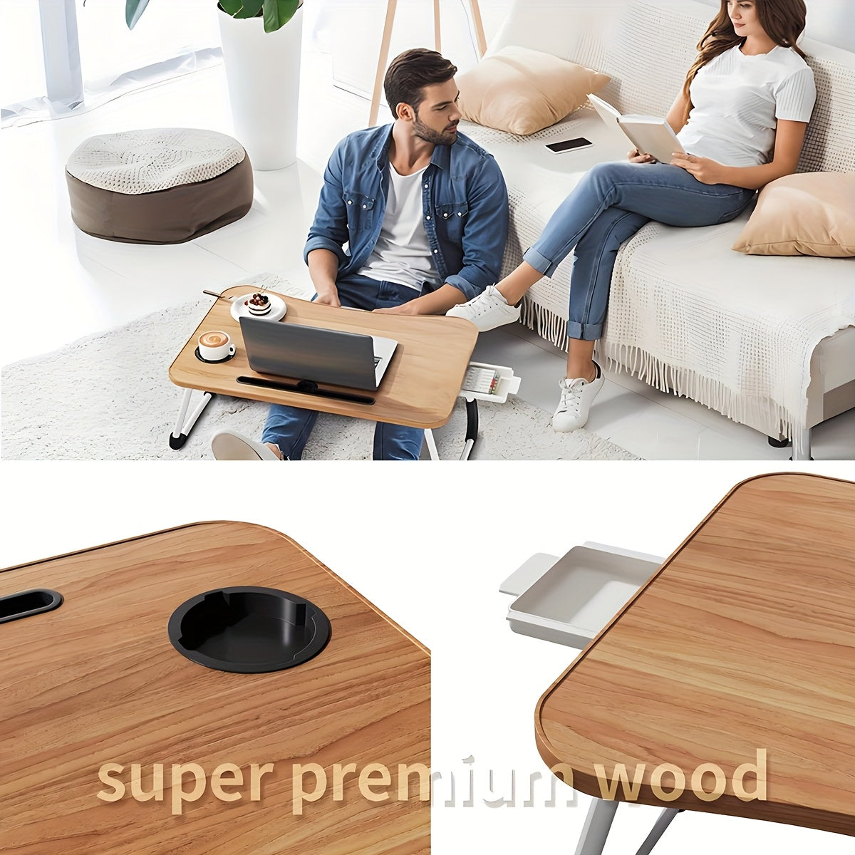 Laptop Bed Desk Table Tray Stand with Cup Holder\u002FDrawer for Bed\u002FSofa\u002FCouch\u002FStudy\u002FReading\u002FWriting On Low Sitting Floor Large Portable Foldable Lap Desk Bed Trays for Eating and Laptops