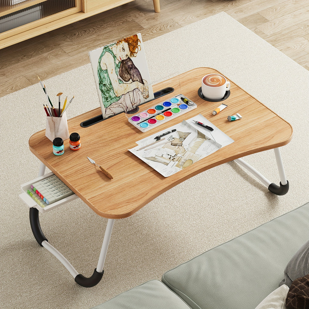Laptop Bed Desk Table Tray Stand with Cup Holder\u002FDrawer for Bed\u002FSofa\u002FCouch\u002FStudy\u002FReading\u002FWriting On Low Sitting Floor Large Portable Foldable Lap Desk Bed Trays for Eating and Laptops
