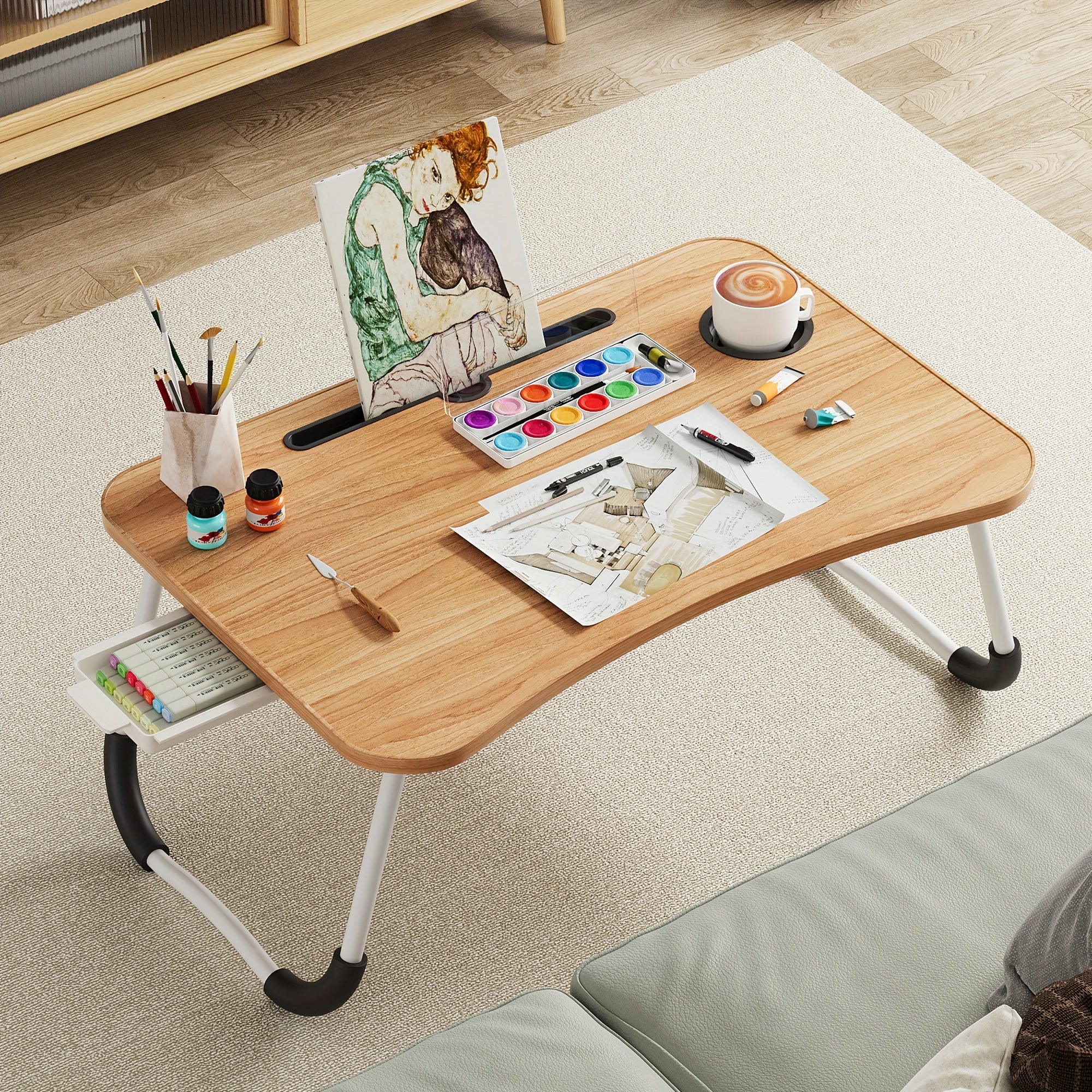 Laptop Bed Desk Table Tray Stand with Cup Holder\u002FDrawer for Bed\u002FSofa\u002FCouch\u002FStudy\u002FReading\u002FWriting On Low Sitting Floor Large Portable Foldable Lap Desk Bed Trays for Eating and Laptops