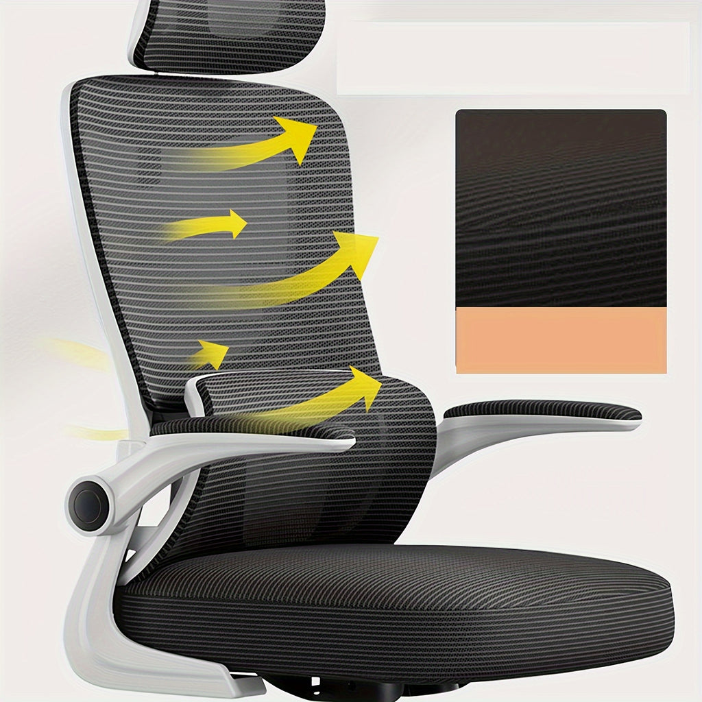 XUEGW Ergonomic Office Chair for Comfort at Home, Adjustable High Back Mesh Chair with Lumbar Support And Flip-Up Arms, Ideal for Work, Study, And Gaming