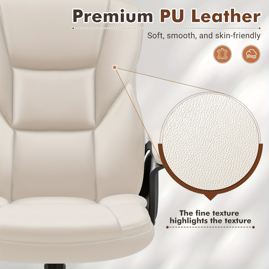 on Ergonomic Executive Office Chairs Featuring a High Back, Adjustable Height, Leather Upholstery, a Comfortable Headrest, Thick Cushioned Armrests, And Lumbar Support. Ideal for Both Home And Office Use