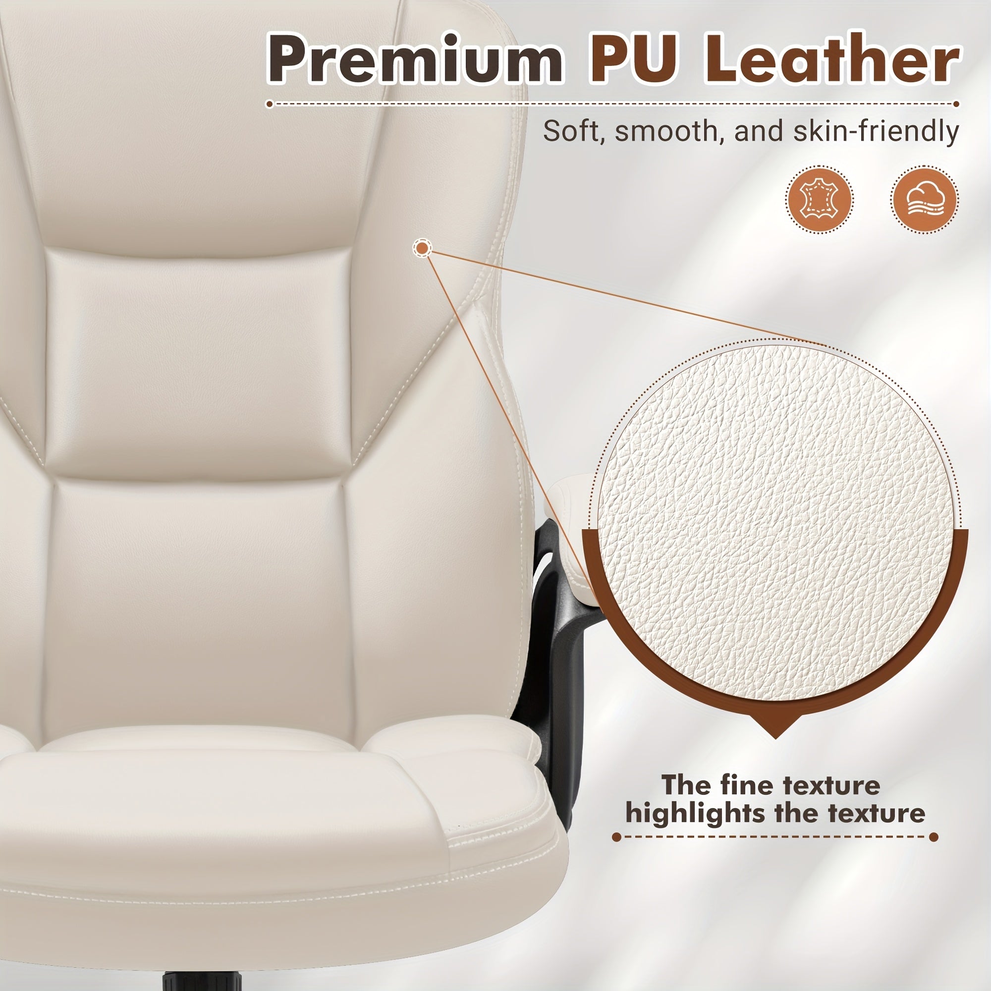 on Ergonomic Executive Office Chairs Featuring a High Back, Adjustable Height, Leather Upholstery, a Comfortable Headrest, Thick Cushioned Armrests, And Lumbar Support. Ideal for Both Home And Office Use
