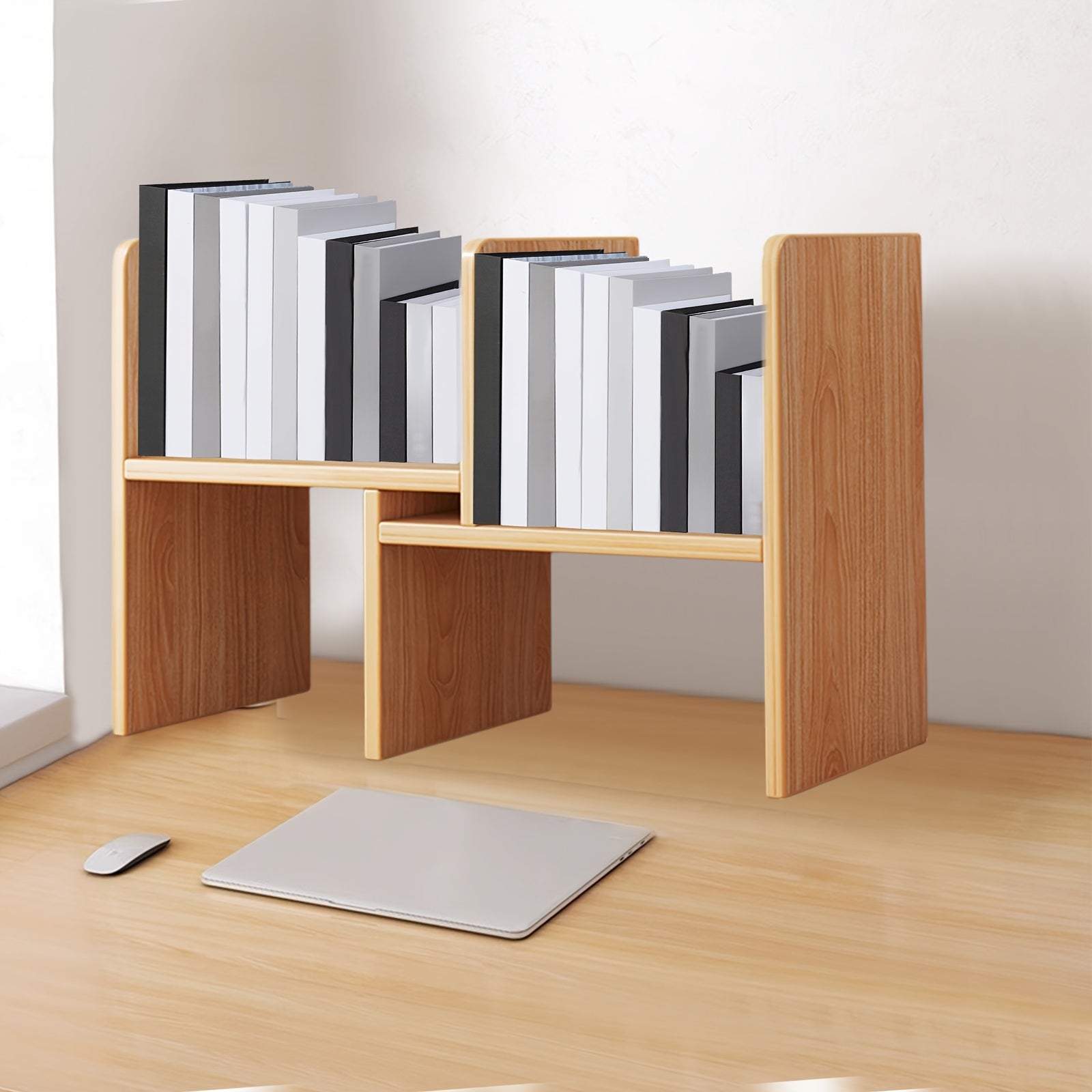 Retractable Bookshelf Desktop Bookshelf Wooden Shelf Multi-layer Storage Rack Suitable for Desktop Storage Books And Items
