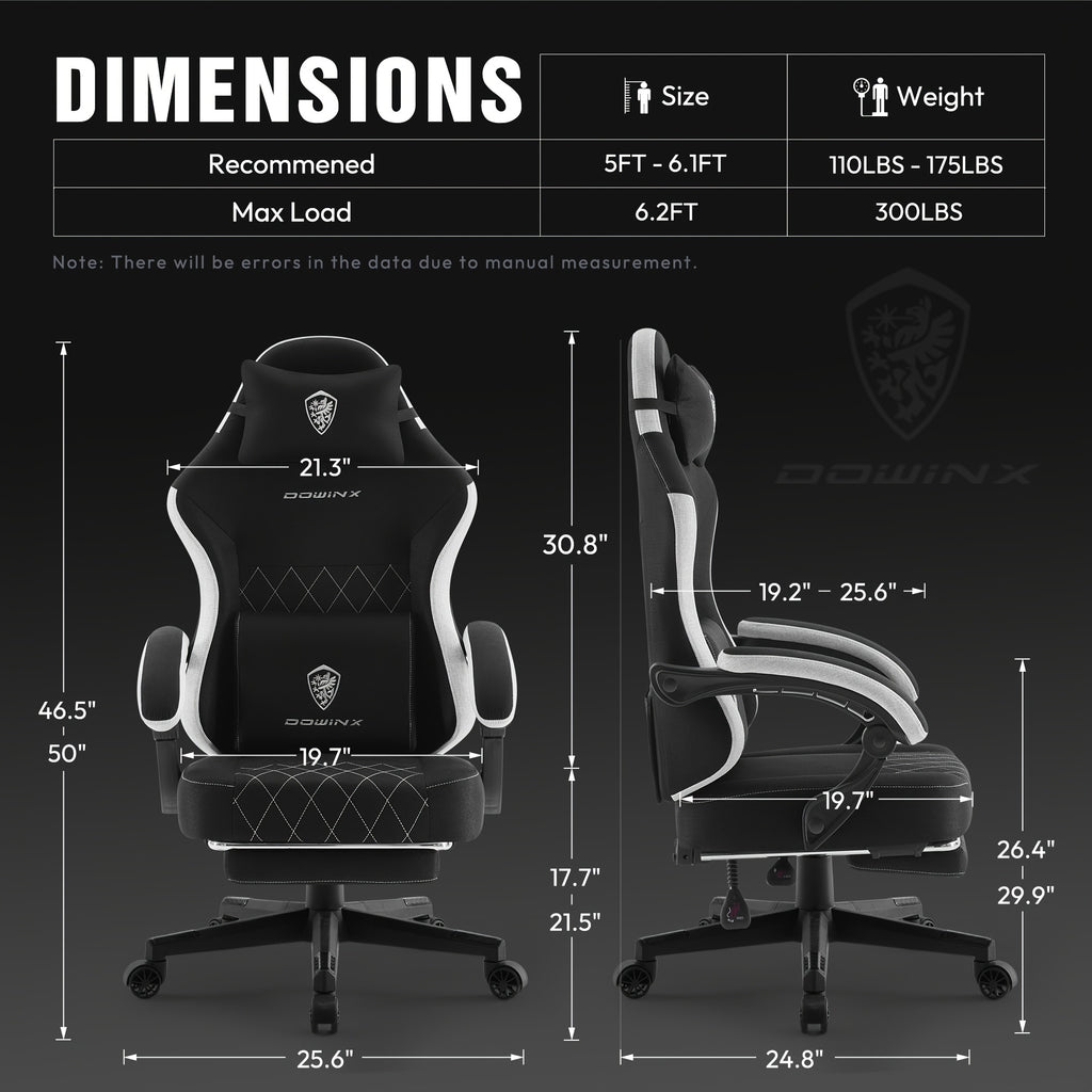 Adult Gaming Chair, Big & Tall Breathable Fabric With Pocketed Spring Cushion & Massage Lumbar Support, Ergonomic High Back Office Chair With Adjustable Headrest\u002FFootrest, 300LBS Weight Capacity, Black, Gray, White, Green And 7 Other Colors