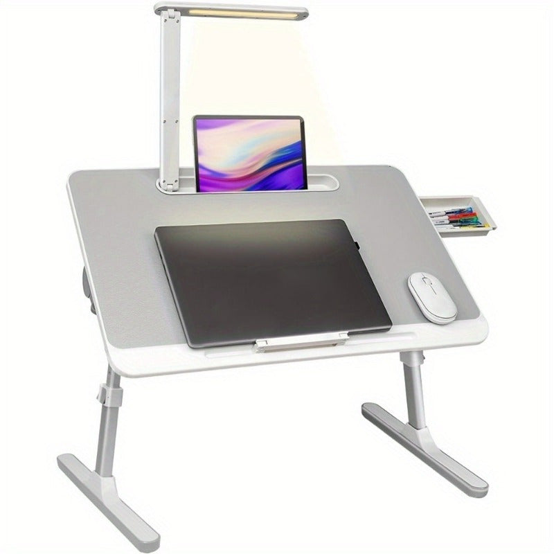 Portable Laptop Desk Featuring Adjustable Height And Angle, Equipped with an LED Light And Drawer – Ideal for Use on The Sofa, for Studying, Reading, And Working