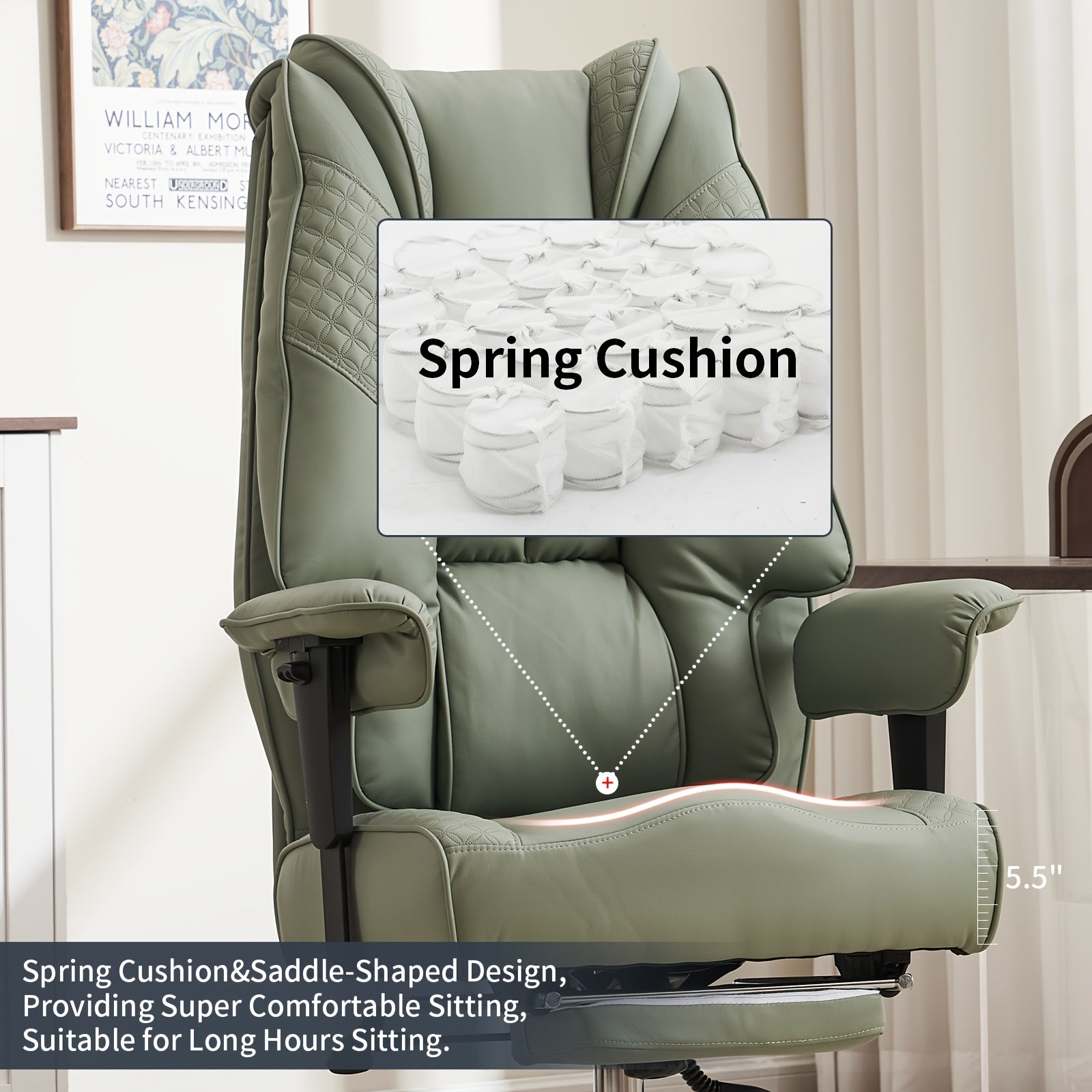 Efomao Office Chair 400LBS, Big and Tall Office Chair, PU Leather Computer Chair, Executive Office Chair with Leg Rest and Lumbar Support, Pink Office Chair