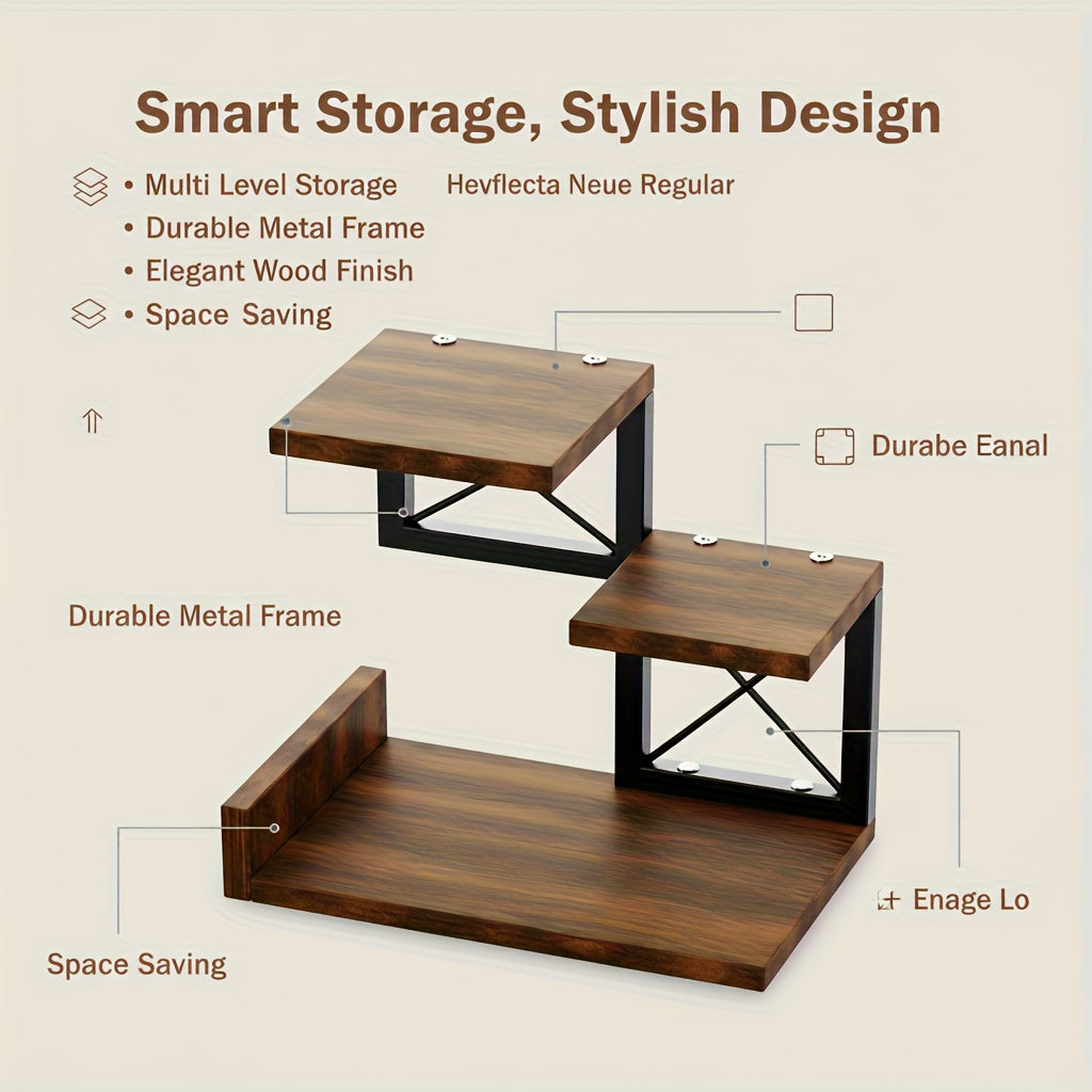 3-layer Rural Style Wooden Desktop Storage Rack - Circular Desktop Storage Rack with Decorative Top, Saving Space for Office Bookshelves, Suitable for Home Decoration And Desktop Accessories, Workspace Organization, Rustic Decor, Durable Wood