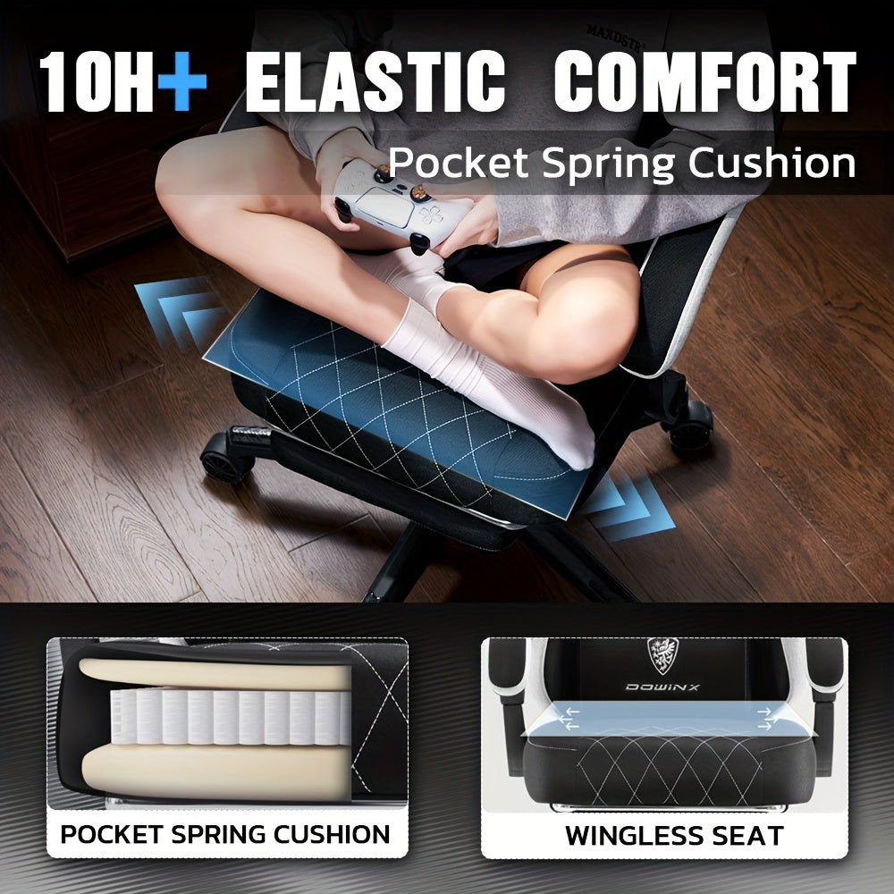 Adult Gaming Chair, Big & Tall Breathable Fabric With Pocketed Spring Cushion & Massage Lumbar Support, Ergonomic High Back Office Chair With Adjustable Headrest\u002FFootrest, 300LBS Weight Capacity, Black, Gray, White, Green And 7 Other Colors