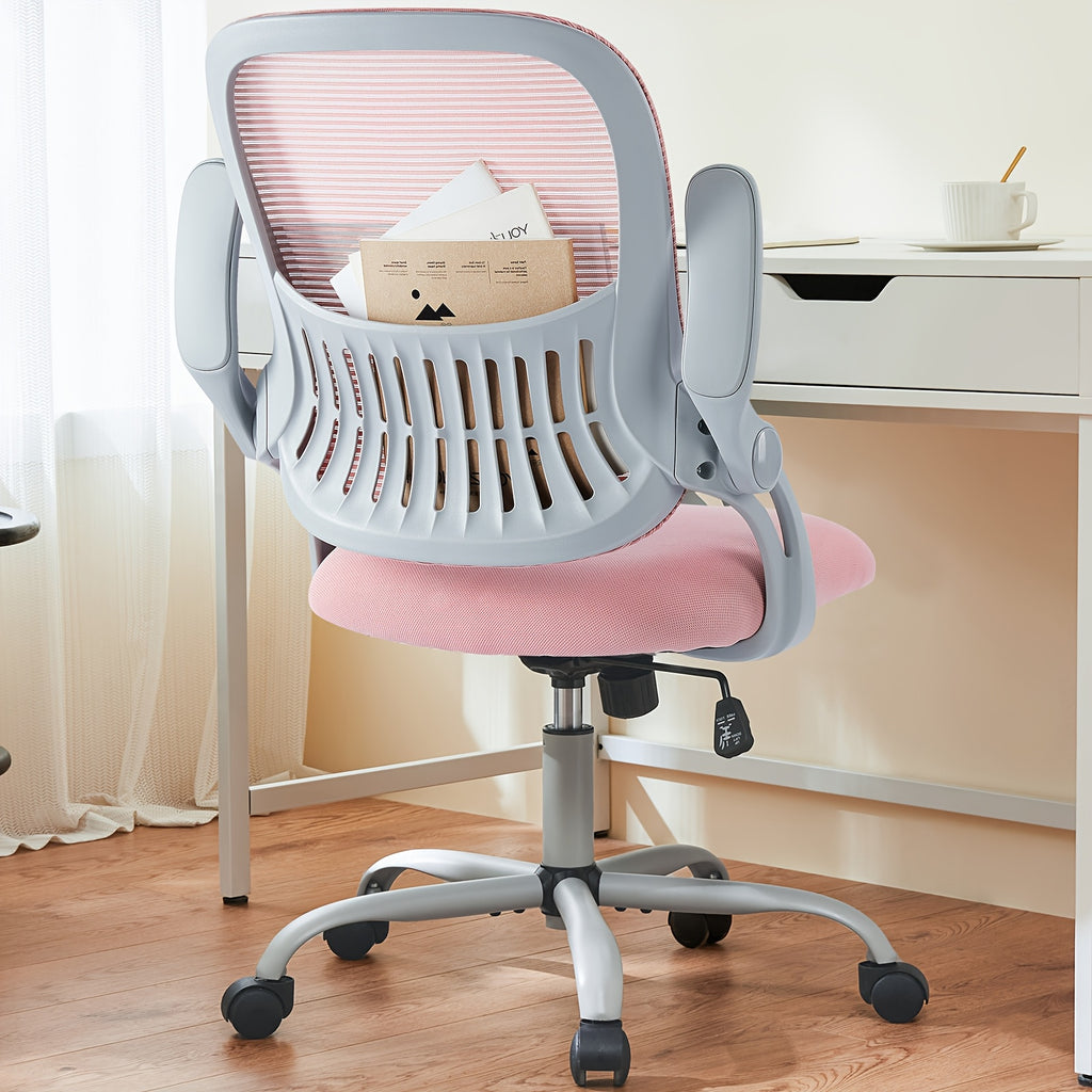 Home Office Desk Chair, Ergonomic High-Back Mesh Rolling Work Computer Chairs with Wheels and Adjustable Headrests, Comfortable Lumbar Support, Comfy Flip-up Arms for Bedroom, Study