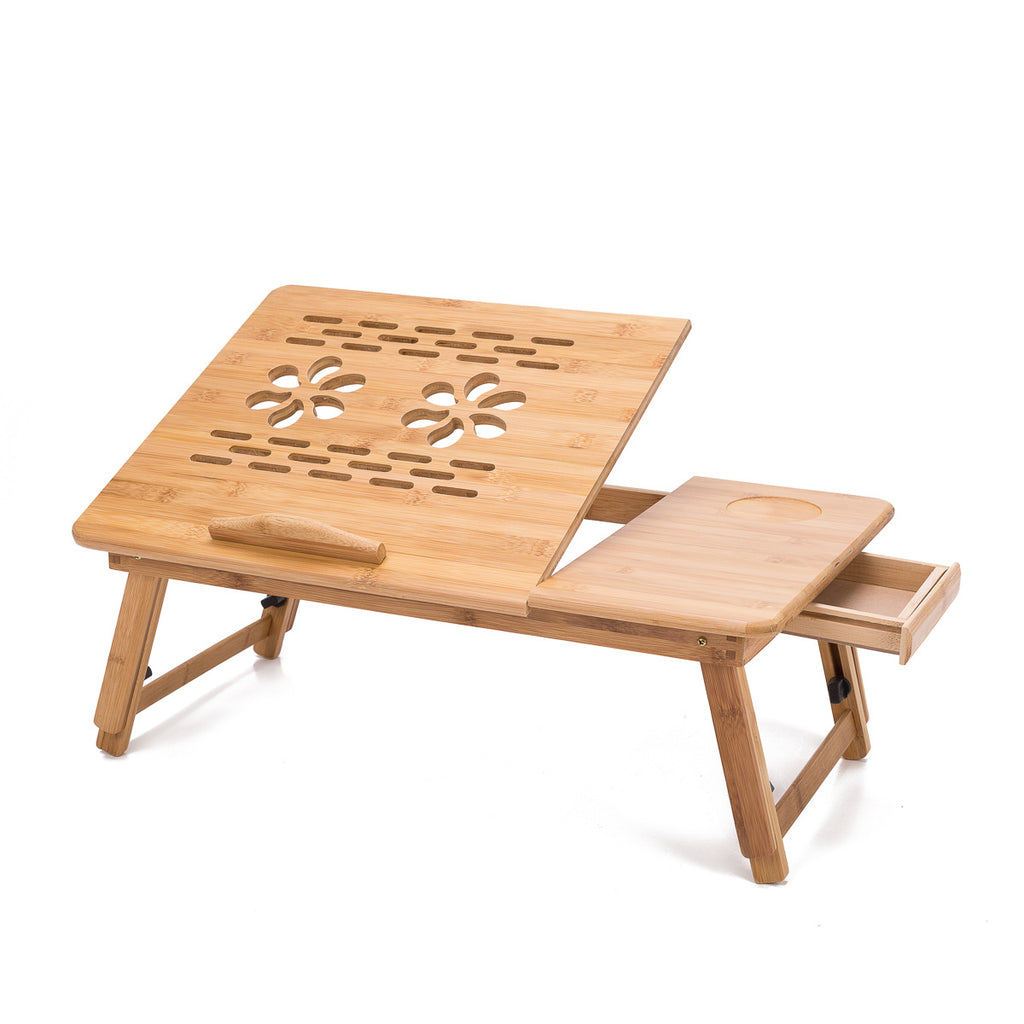 Multi Function Bamboo Lapdesk Table Laptop Stand Breakfast Trays Bed Serving Tray - Adjustable Legs - Portable & Foldable - Tilting Top Angles - Large Size