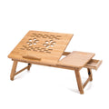 Multi Function Bamboo Lapdesk Table Laptop Stand Breakfast Trays Bed Serving Tray - Adjustable Legs - Portable & Foldable - Tilting Top Angles - Large Size
