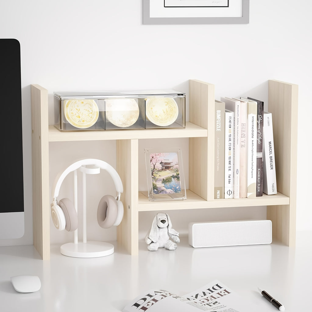 Adjustable Wooden Desktop Storage Rack - Multifunctional Trapezoidal Bookshelf with Multiple Placement Options, Ideal for Office, Study Room, and Desk Organization, Office Desk Accessory