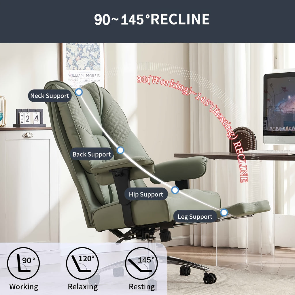 Efomao Office Chair 400LBS, Big and Tall Office Chair, PU Leather Computer Chair, Executive Office Chair with Leg Rest and Lumbar Support, Pink Office Chair