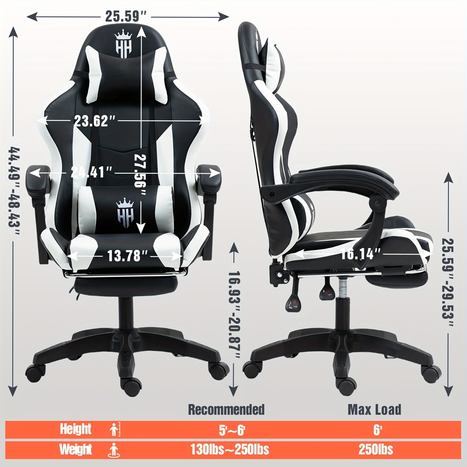 Game Chair With Footrest And Lumbar Support Gaming Chair, Video Chair, Ergonomic Computer Chair Height Adjustable With Swivel Seat And Headrest