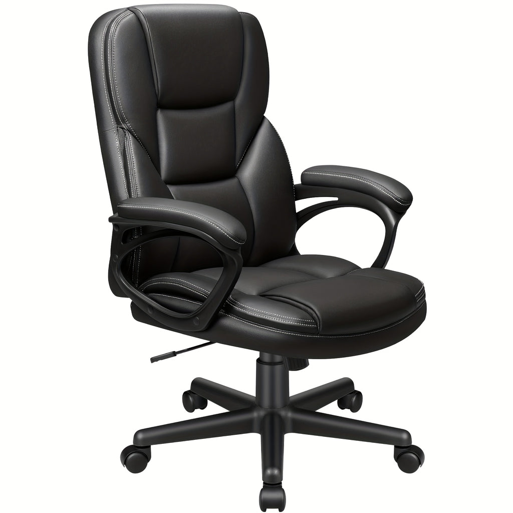 on Ergonomic Executive Office Chairs Featuring a High Back, Adjustable Height, Leather Upholstery, a Comfortable Headrest, Thick Cushioned Armrests, And Lumbar Support. Ideal for Both Home And Office Use