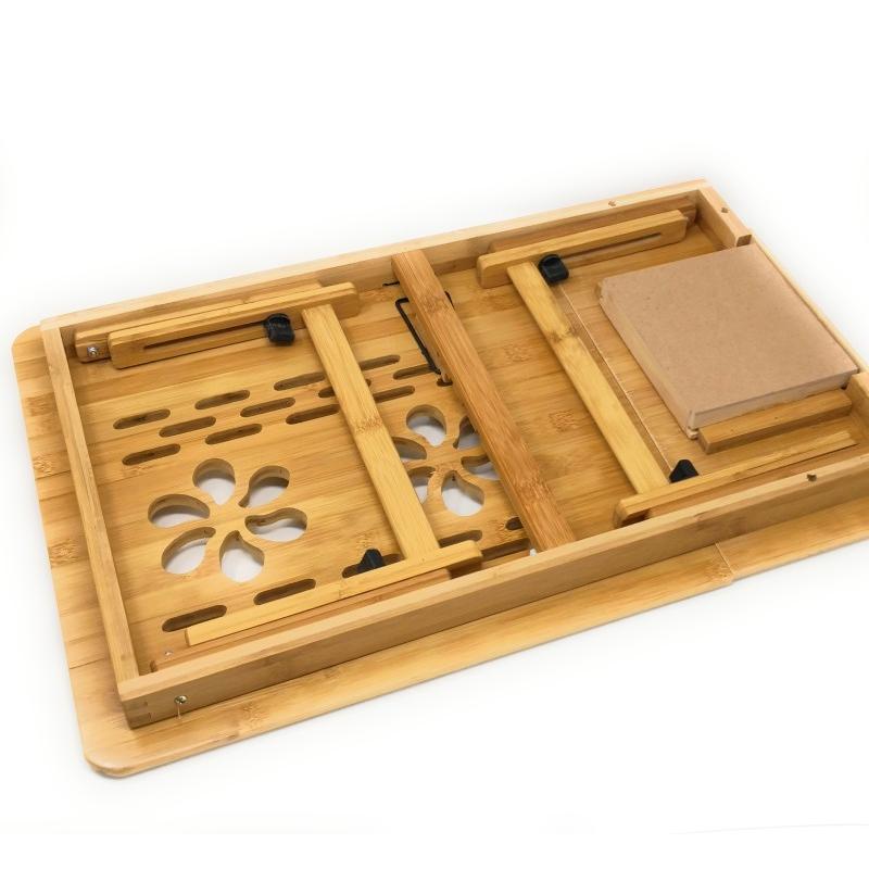 Multi Function Bamboo Lapdesk Table Laptop Stand Breakfast Trays Bed Serving Tray - Adjustable Legs - Portable & Foldable - Tilting Top Angles - Large Size
