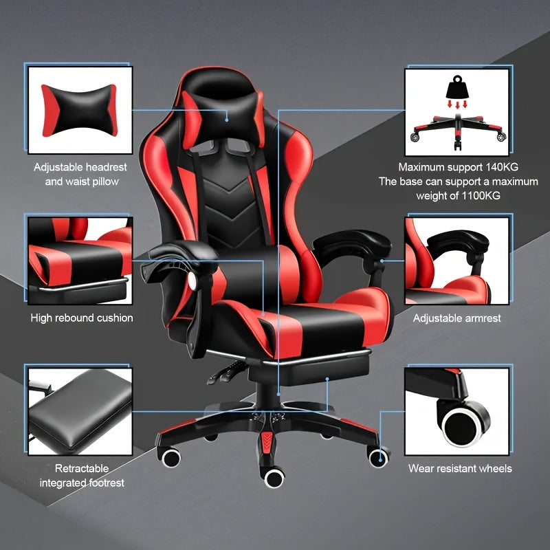 Ergonomic High-Back Office Gaming Chair with Lumbar Support & Footrest - Adjustable Linkage Armrests, Foam Cushion, Heavy-Duty Metal Frame Computer Desk Chair Suitable for Office & Gaming Chairs