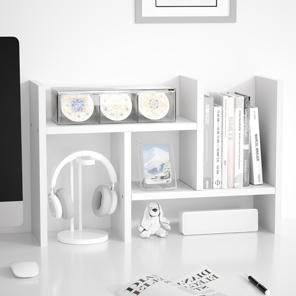 Adjustable Wooden Desktop Storage Rack - Multifunctional Trapezoidal Bookshelf with Multiple Placement Options, Ideal for Office, Study Room, and Desk Organization, Office Desk Accessory