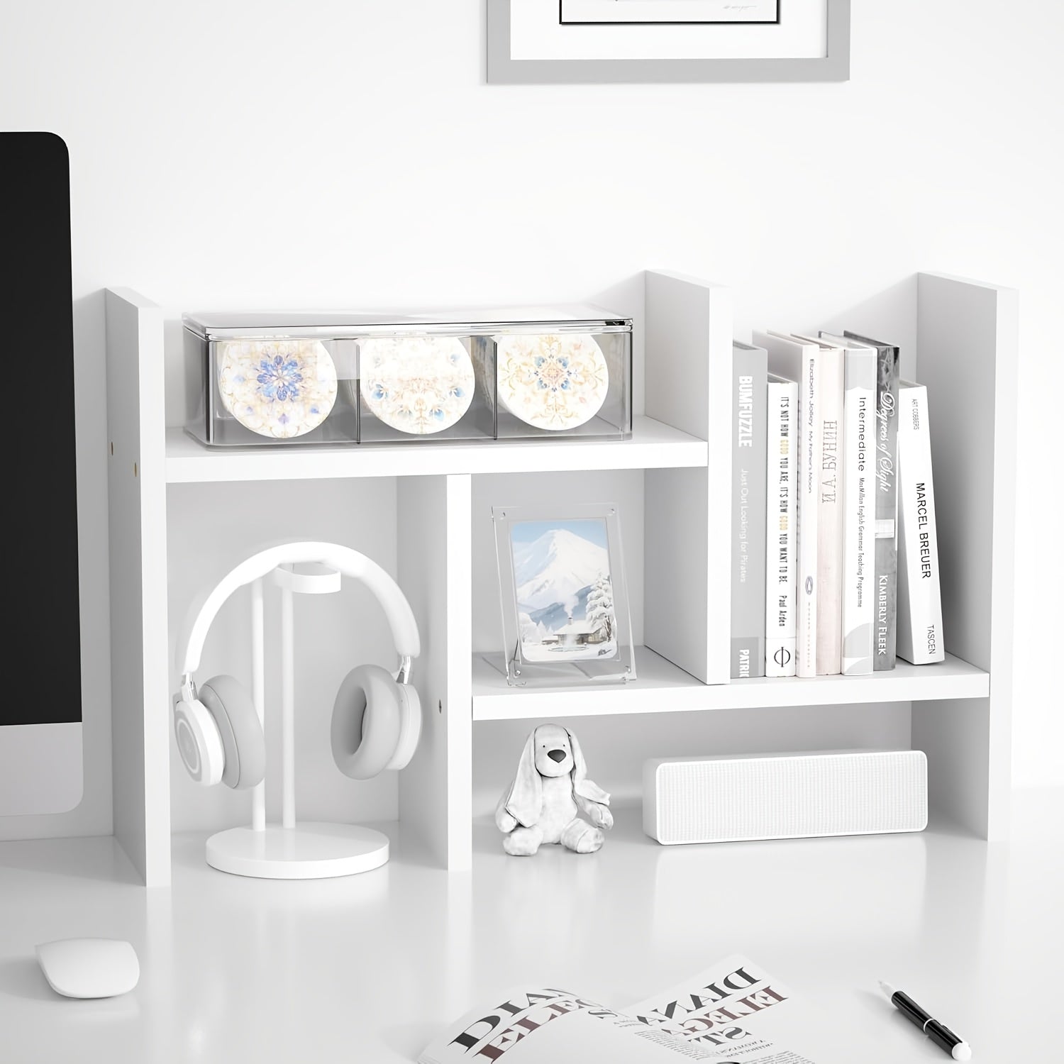 Adjustable Wooden Desktop Storage Rack - Multifunctional Trapezoidal Bookshelf with Multiple Placement Options, Ideal for Office, Study Room, and Desk Organization, Office Desk Accessory