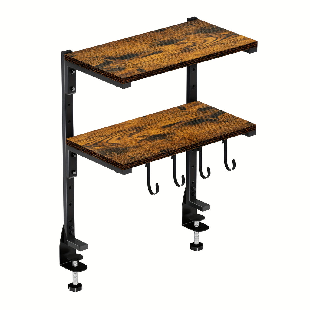 Clamp On Desk Organizer Shelf, Metal Desk Extender Side Table, 13 Inch Clamp-on Above Or Under Desktop Storage Shelf, 2 Tier Adjustable Desk Extension Shelving Unit for Table Accessories