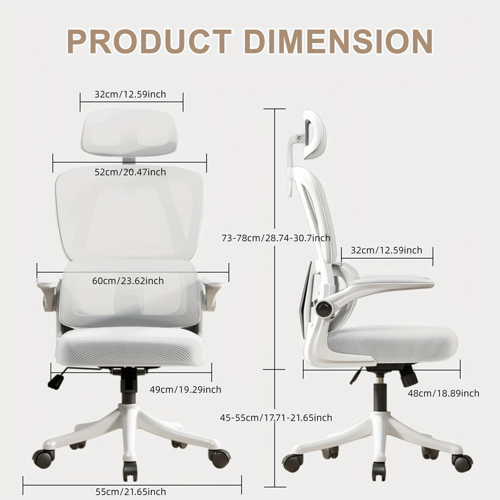 XUEGW Ergonomic Office Chair for Comfort at Home, Adjustable High Back Mesh Chair with Lumbar Support And Flip-Up Arms, Ideal for Work, Study, And Gaming