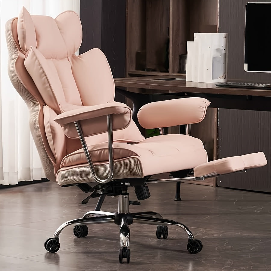 Efomao Office Chair 400LBS, Big and Tall Office Chair, PU Leather Computer Chair, Executive Office Chair with Leg Rest and Lumbar Support, Pink Office Chair
