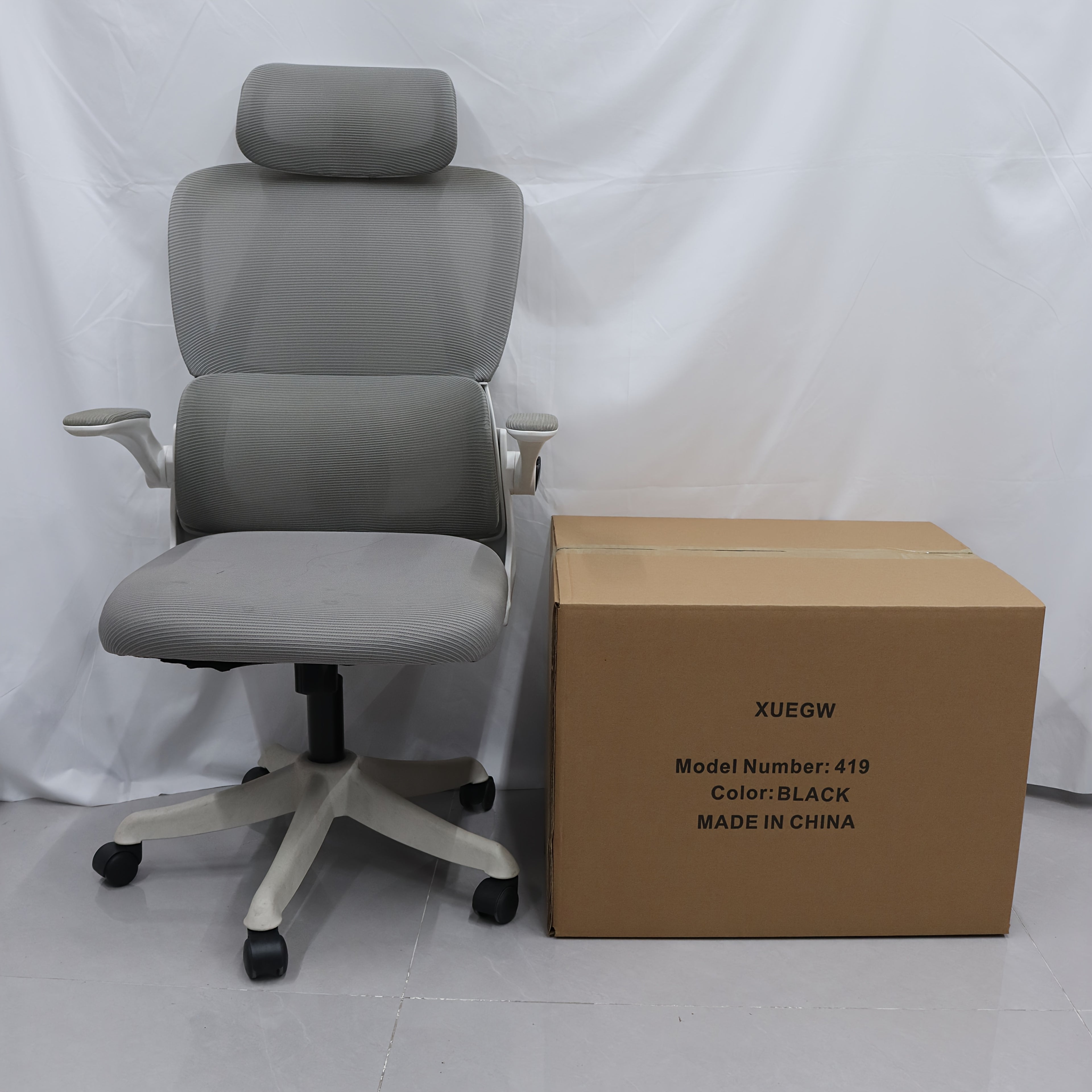 XUEGW Ergonomic Office Chair for Comfort at Home, Adjustable High Back Mesh Chair with Lumbar Support And Flip-Up Arms, Ideal for Work, Study, And Gaming