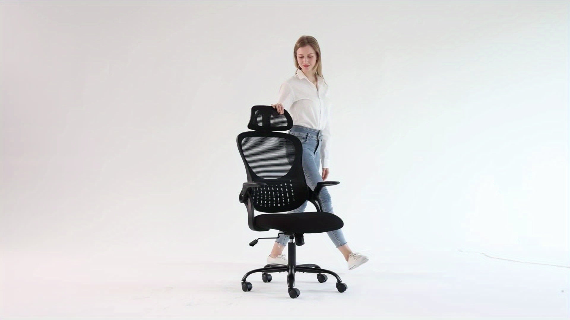 Ergonomic Gaming Chair Ergonomic Office Desk Computer Chair, High Back Comfy Swivel Home Gaming Mesh Chairs With Wheels, Adjustable Headrest, Comfortable Lumbar Support, Flip-up Arms, 144° Tilt For Study
